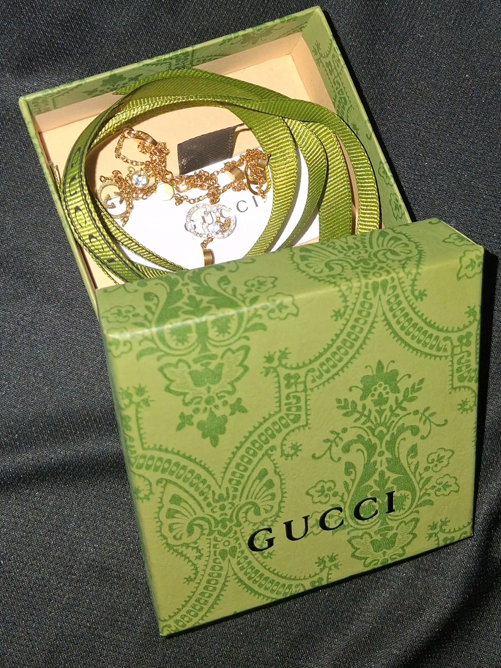 Gucci Gold-Tone GG Interlocking Charm Necklace with Full Box & Set